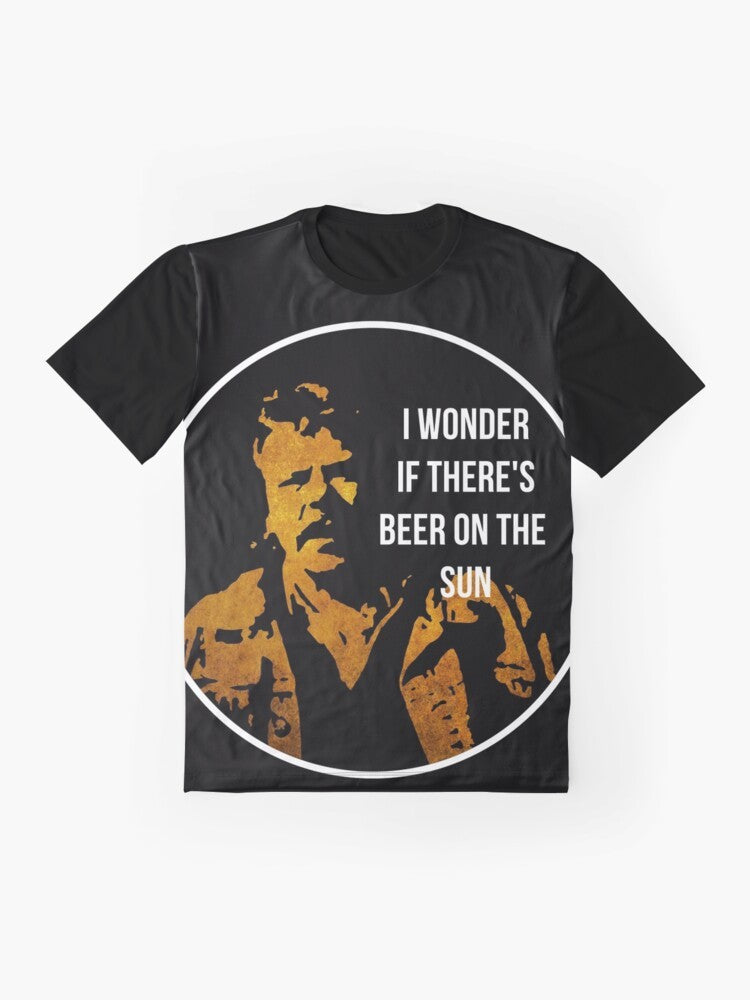 Zap Rowsdower Beer Quote Graphic T-Shirt featuring a humorous and rare quote from the cult classic movie "The Final Sacrifice". - Flat lay