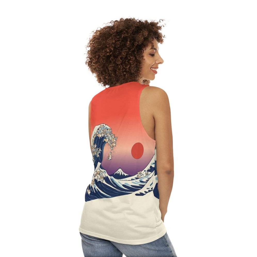 Corgi wave Japanese art unisex tank top - women back