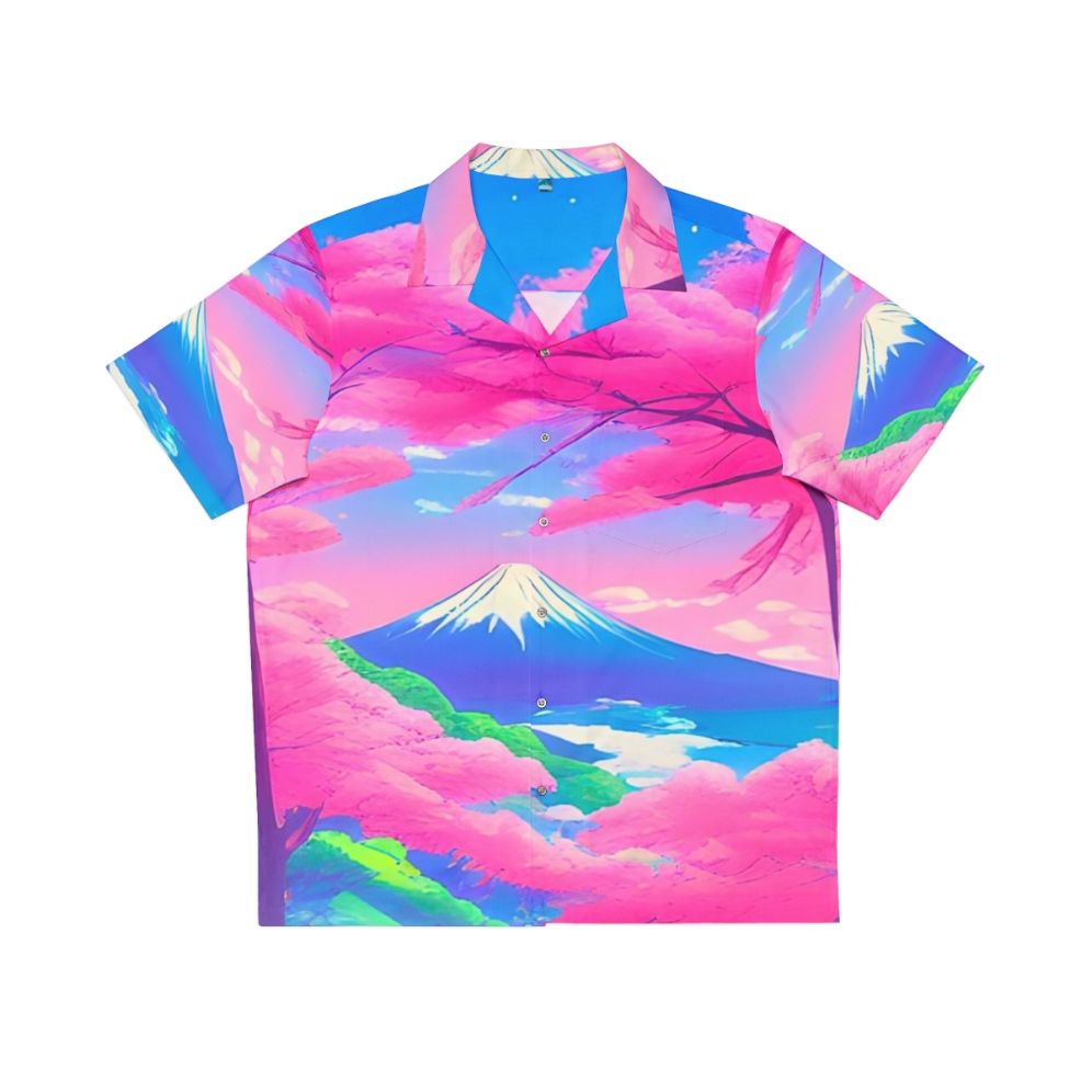 Sakura landscape Hawaiian shirt with vibrant cherry blossoms and Mt. Fuji