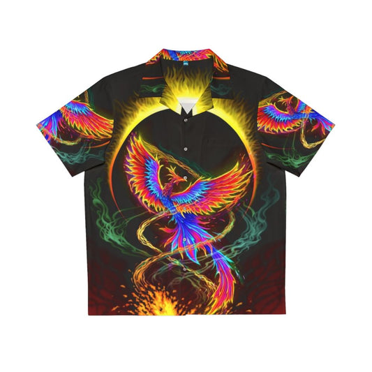 Rising Above Adversity Hawaiian Shirt featuring a phoenix and volcano in a fantasy art style