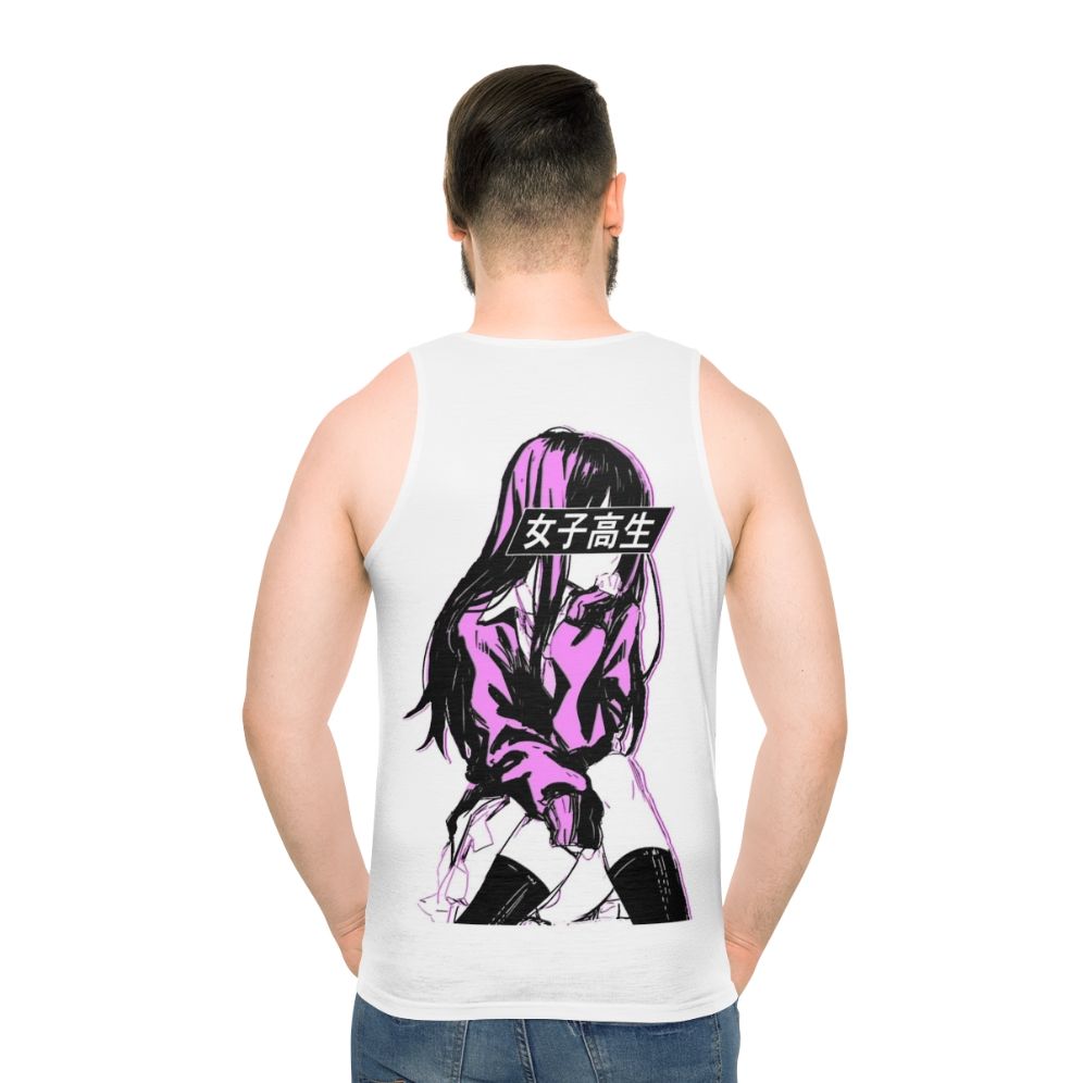 Sad anime Japanese aesthetic unisex tank top - men back