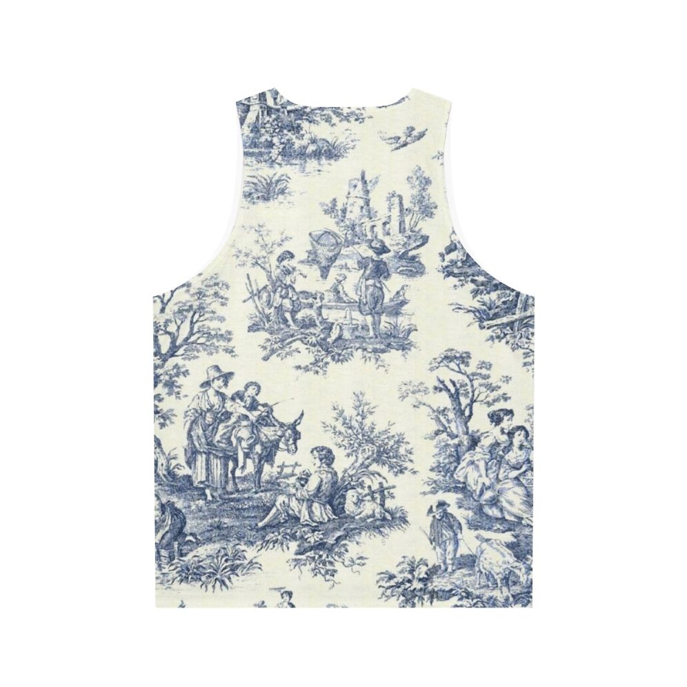 Powder blue French toile vintage floral designs unisex tank top - Back