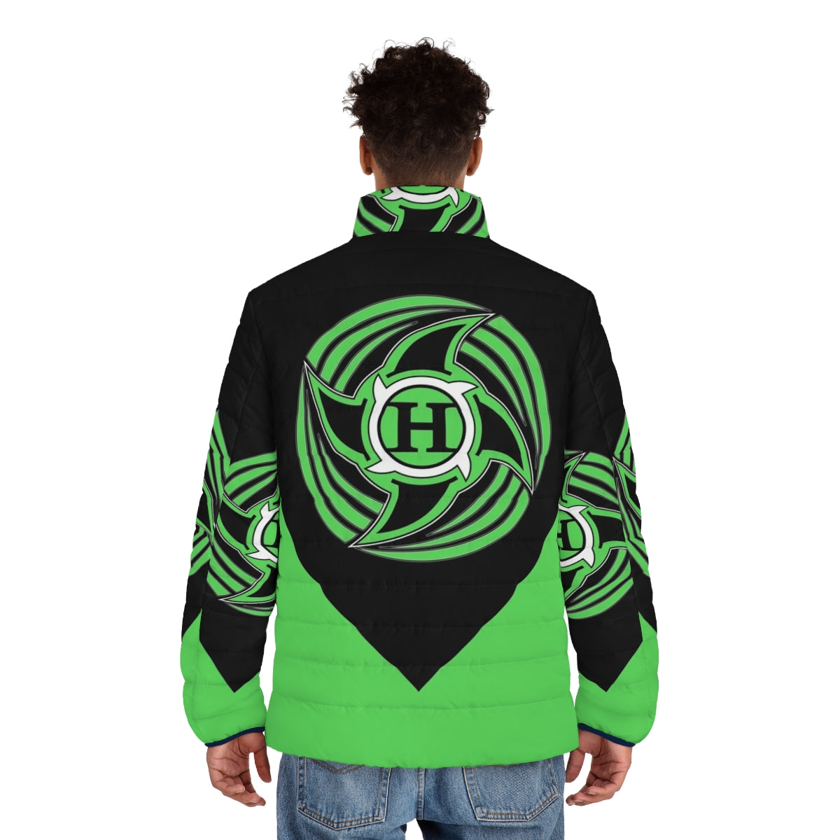 The Hurricane Puffer Jacket - Retro wrestling inspired green puffer jacket - men back