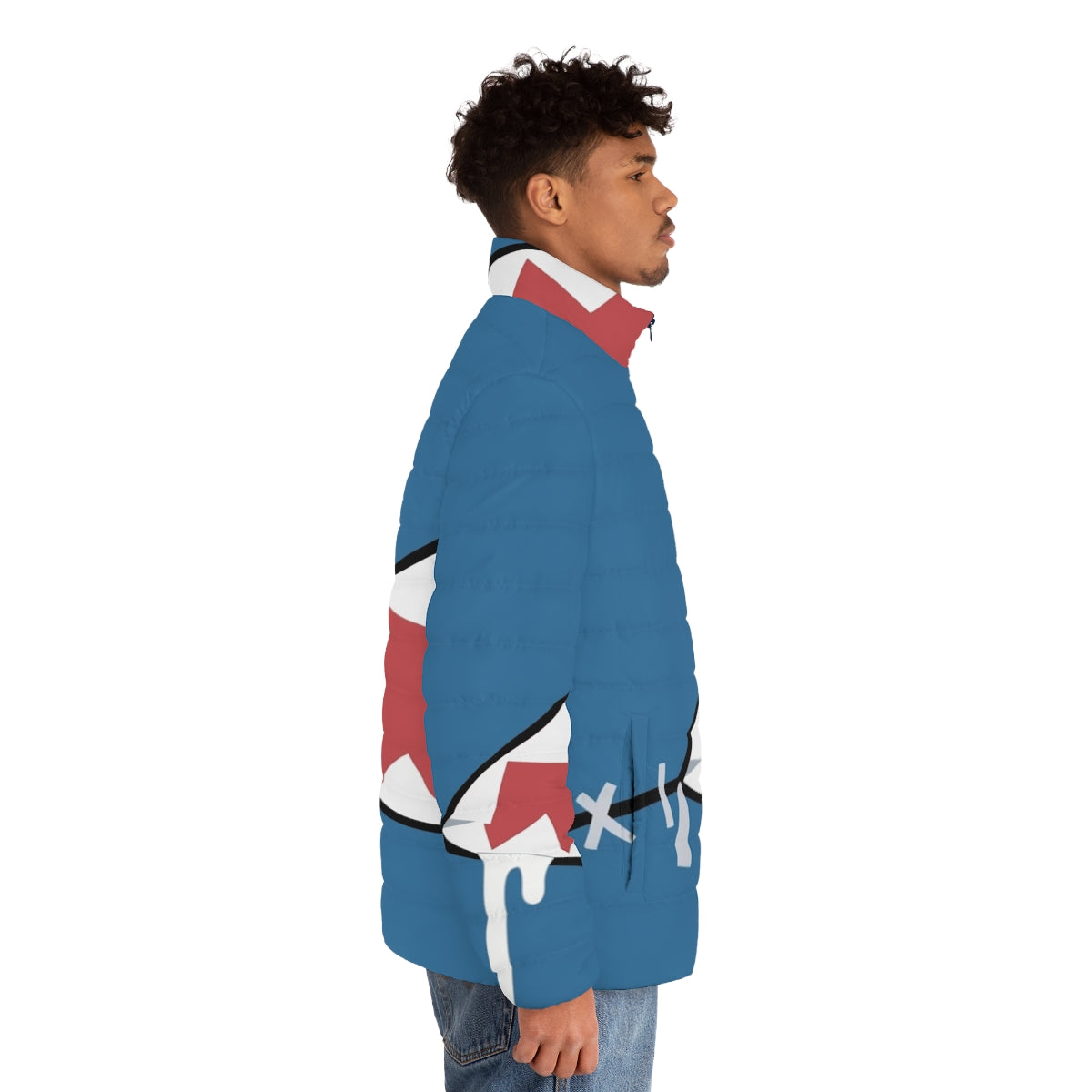 Gawr Gura shark mouth puffer jacket with cute anime design - men side right