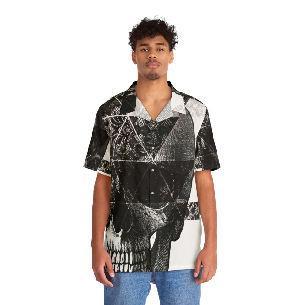 Dia de Los Muertos Hawaiian Shirt with Geometric Skull and Triangle Patterns - People Front