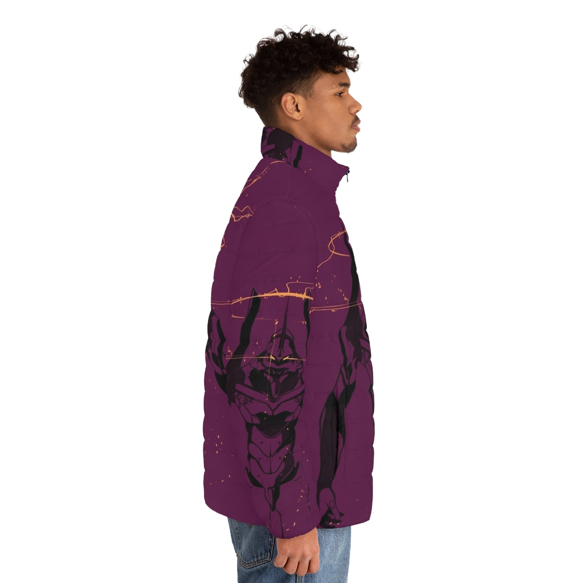 Unit 01 Evangelion Puffer Jacket with Anime Inspired Design - men side right