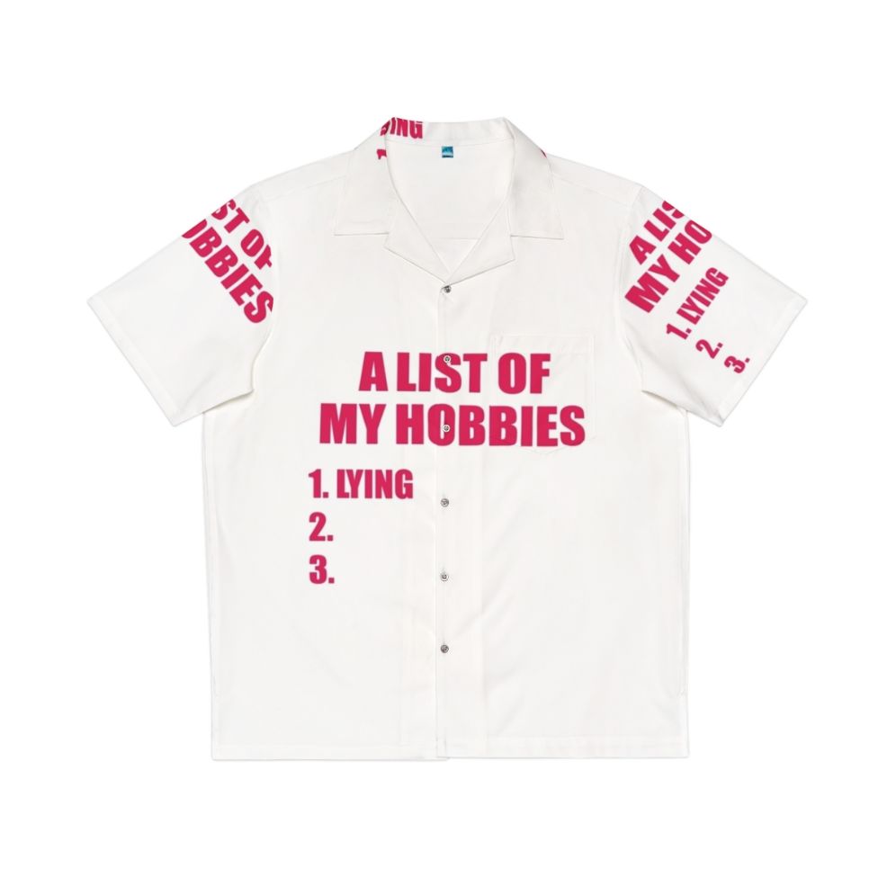 Hawaiian shirt with a list of hobbies print