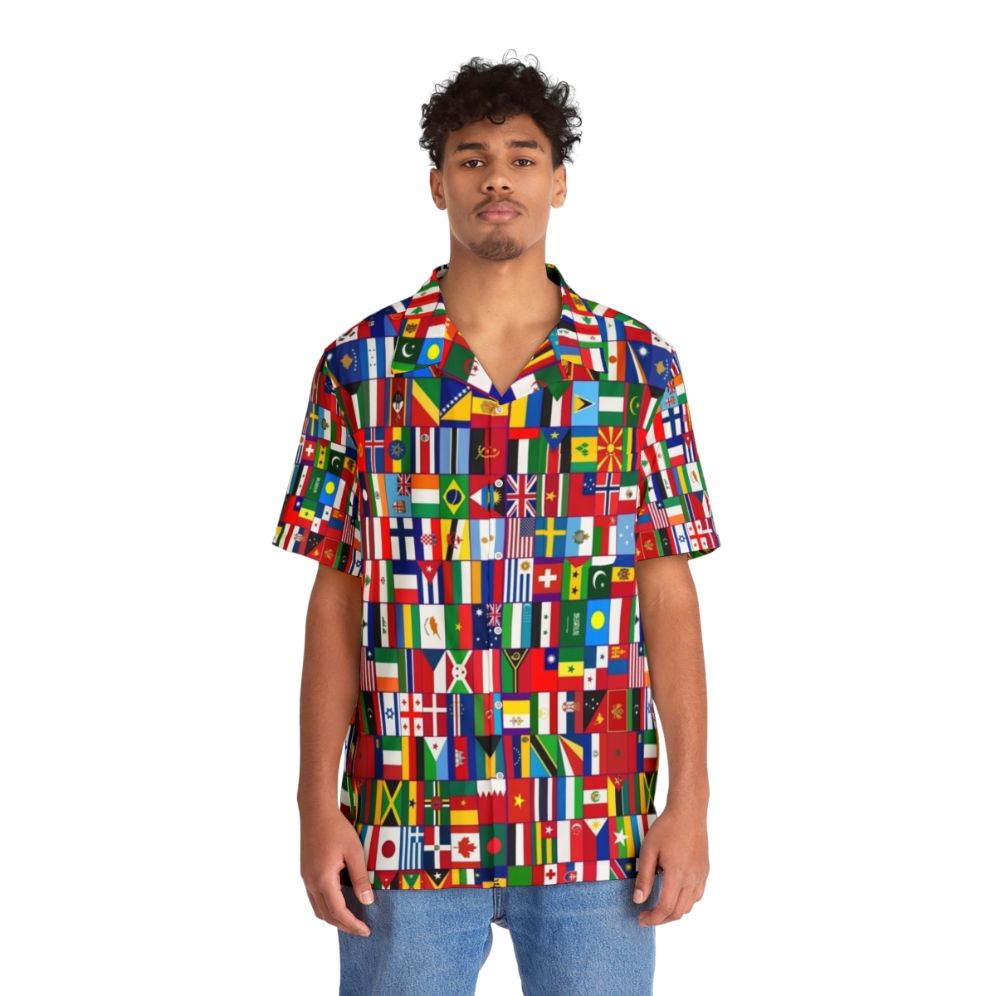 Hawaiian shirt with vibrant world flags design - People Front