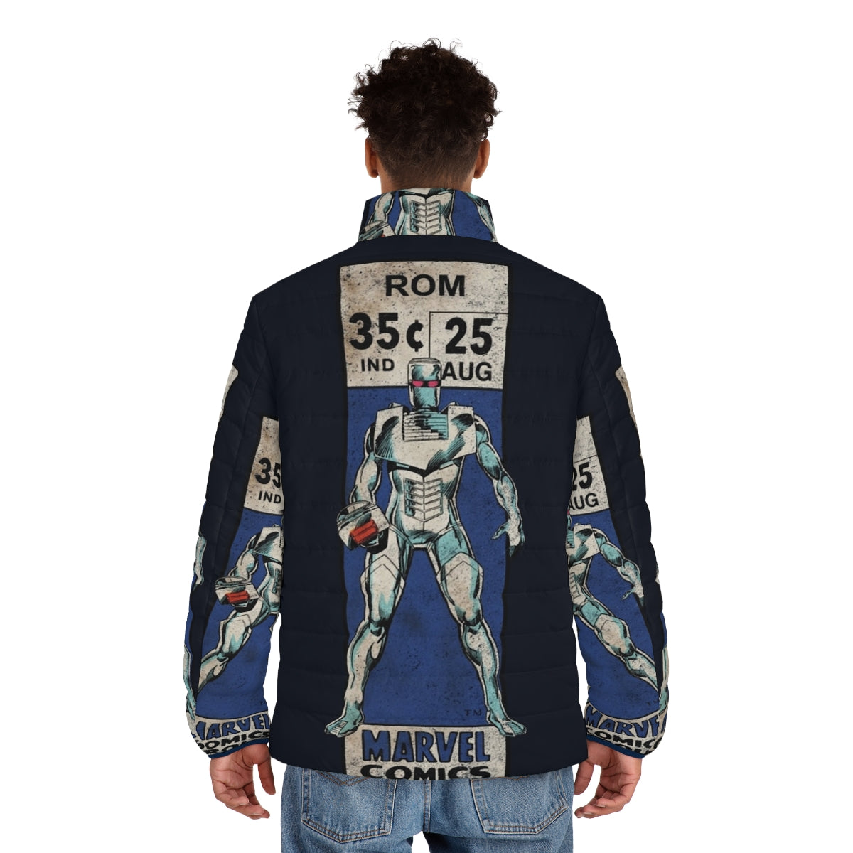 Retro Bronze Age Comics Superhero Puffer Jacket featuring ROM the Spaceknight - men back