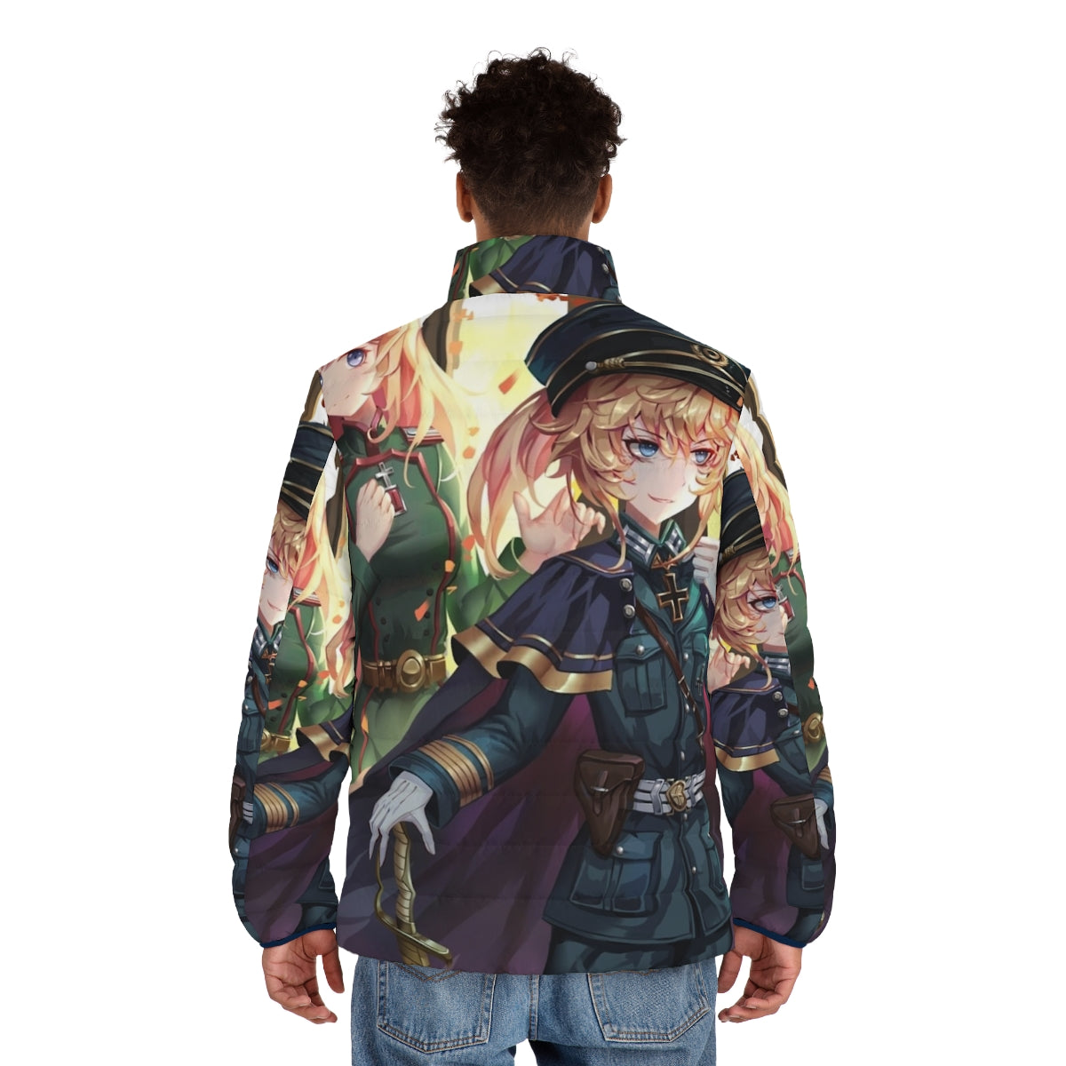 Tanya the Evil from Youjo Senki wearing a puffer jacket in her military uniform - men back