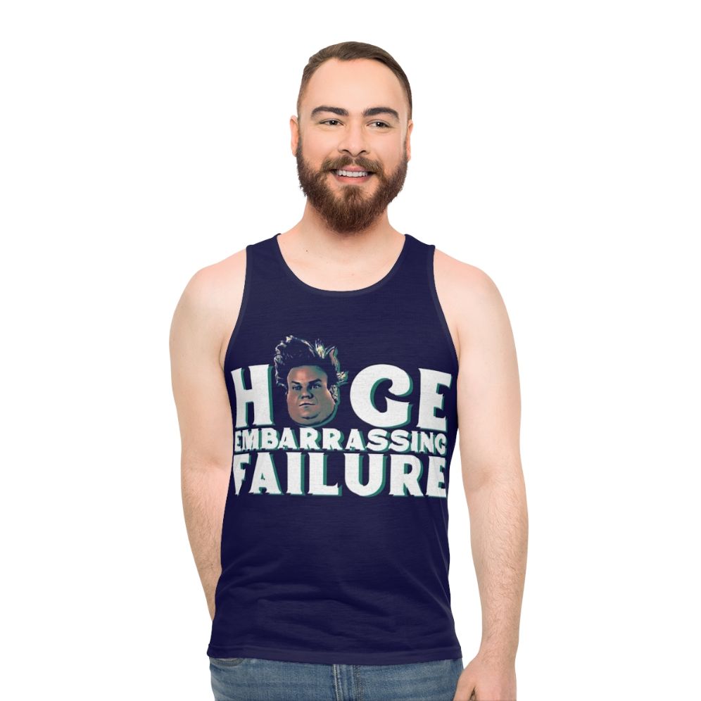 Unisex tank top featuring Chris Farley's iconic 'Huge Embarrassing Failure' character - men