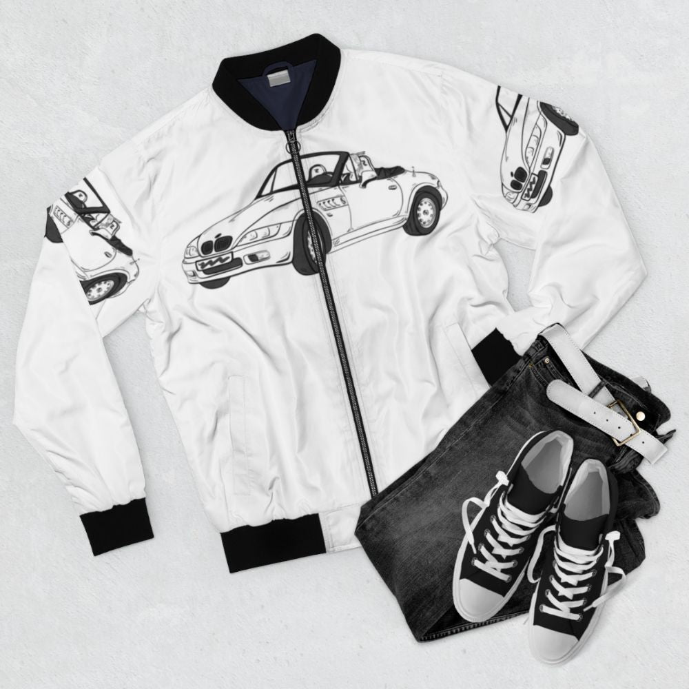 Men's German Roadster Transparent Bomber Jacket for an Exhilarating Driving Experience - Flat lay