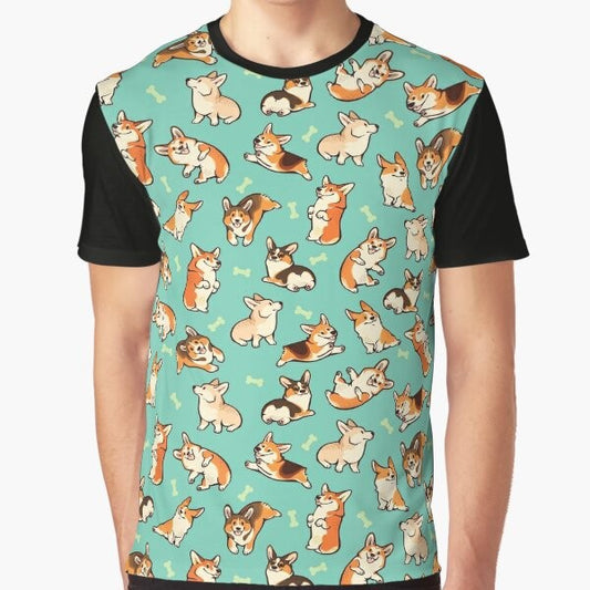 Jolly green corgi pattern graphic t-shirt