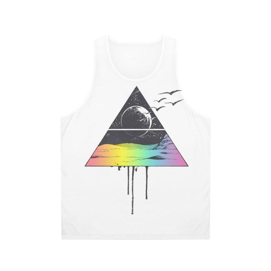 Unisex tank top with breathable fabric, triangle, bird, and night sky design