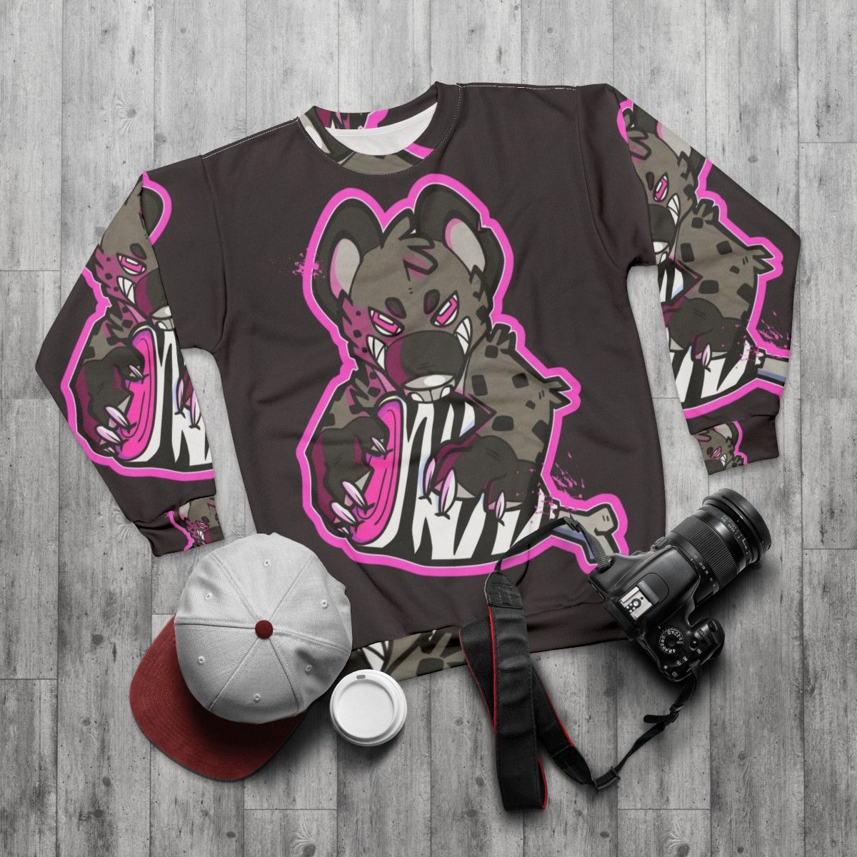 Hyena Themed Furry Sweatshirt - flat lay