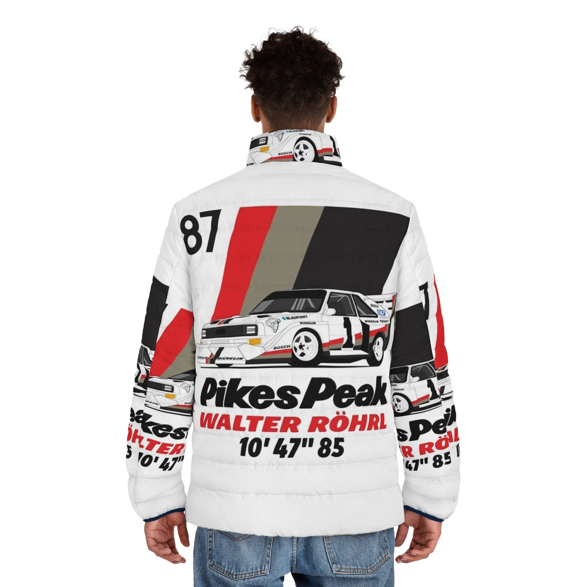 Walter Rohrl's Pikes Peak 87 Audi Quattro Vintage Puffer Jacket - men back