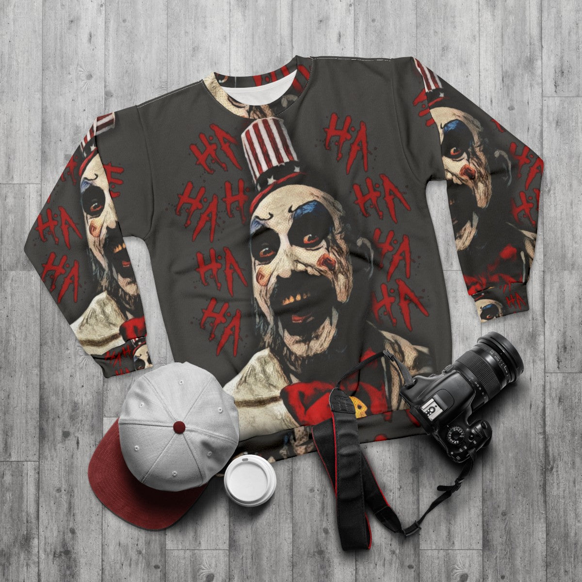 Captain Spaulding Horror Movie Themed Sweatshirt - flat lay