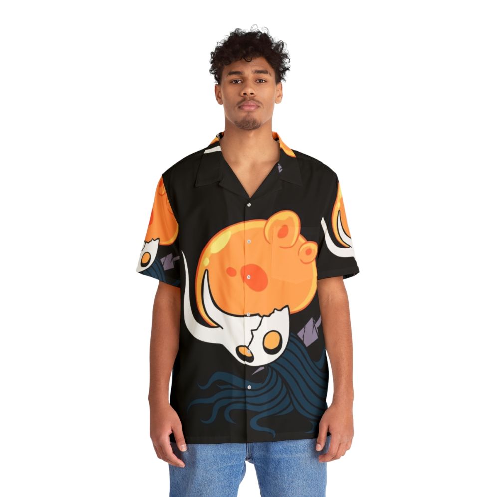 Hollow Knight Broken Vessel minimal vector design on a tropical Hawaiian shirt - People Front