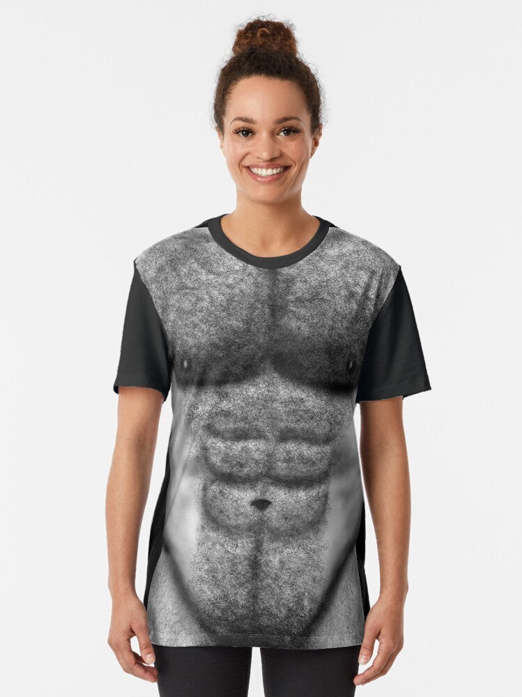 A graphic t-shirt featuring the hairy torso of a muscular naked man - Women