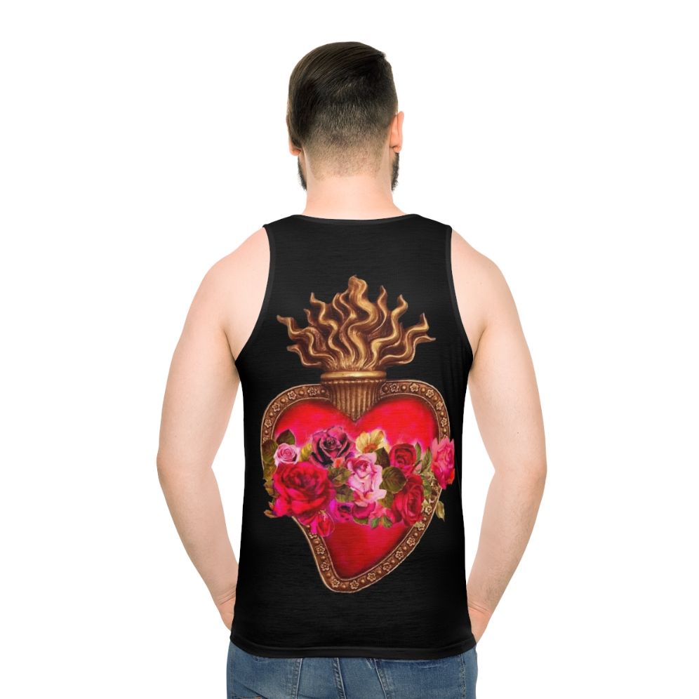 Red sacred heart and immaculate heart unisex tank top - men back