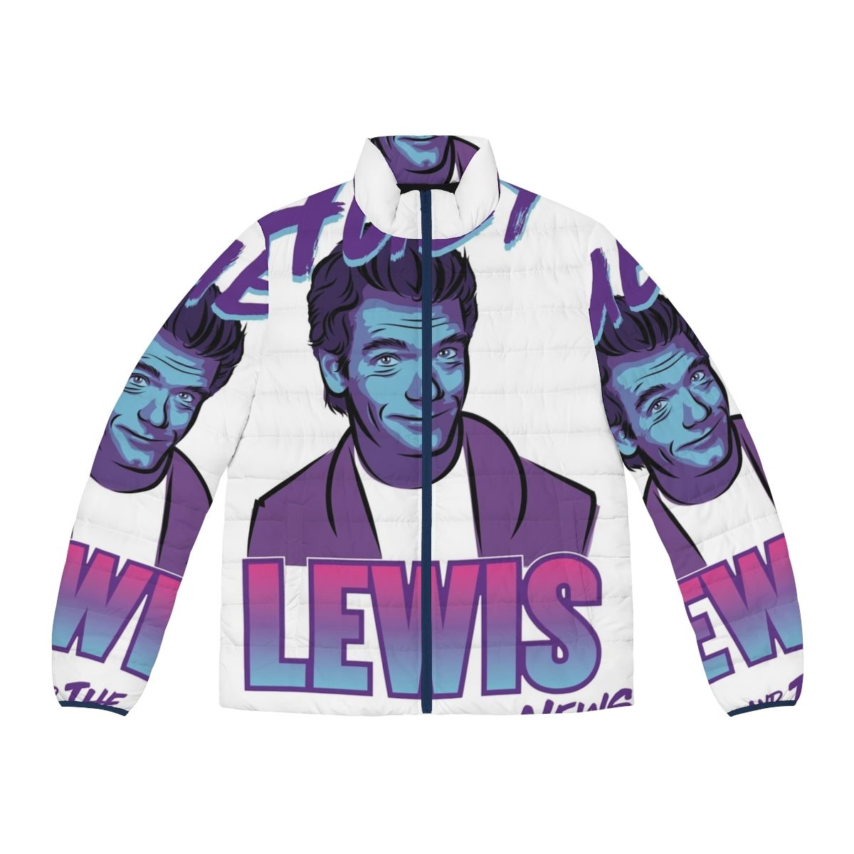 Huey Lewis The News 80s Puffer Jacket featuring vector art portrait