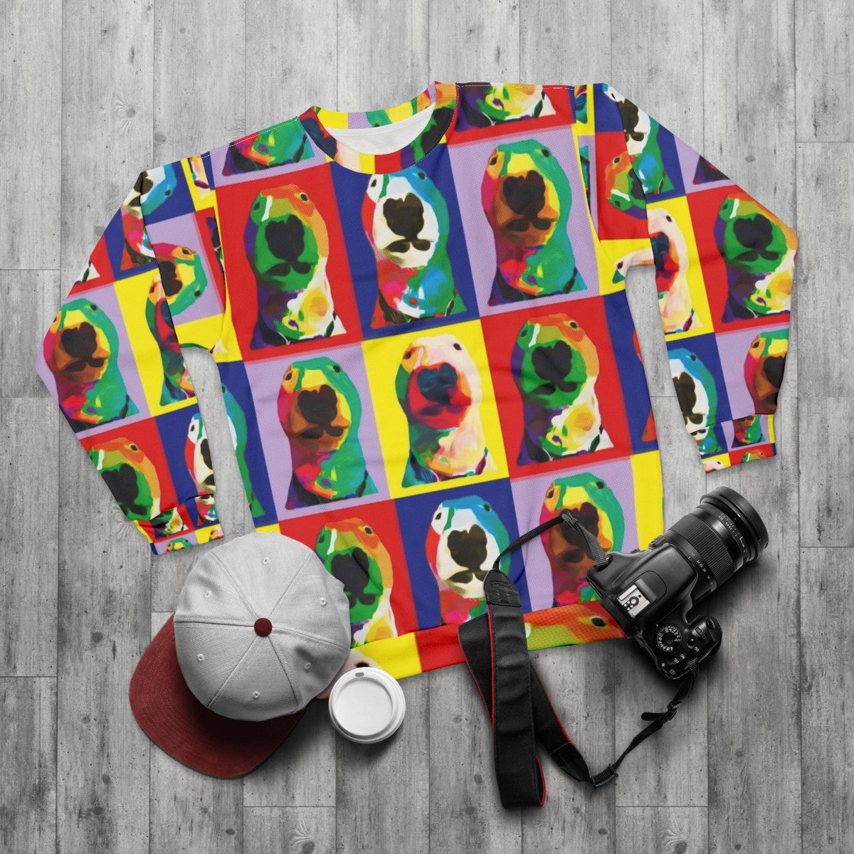 Bull Terrier Pop Art Sweatshirt featuring Puppernelson the Bull Terrier - flat lay