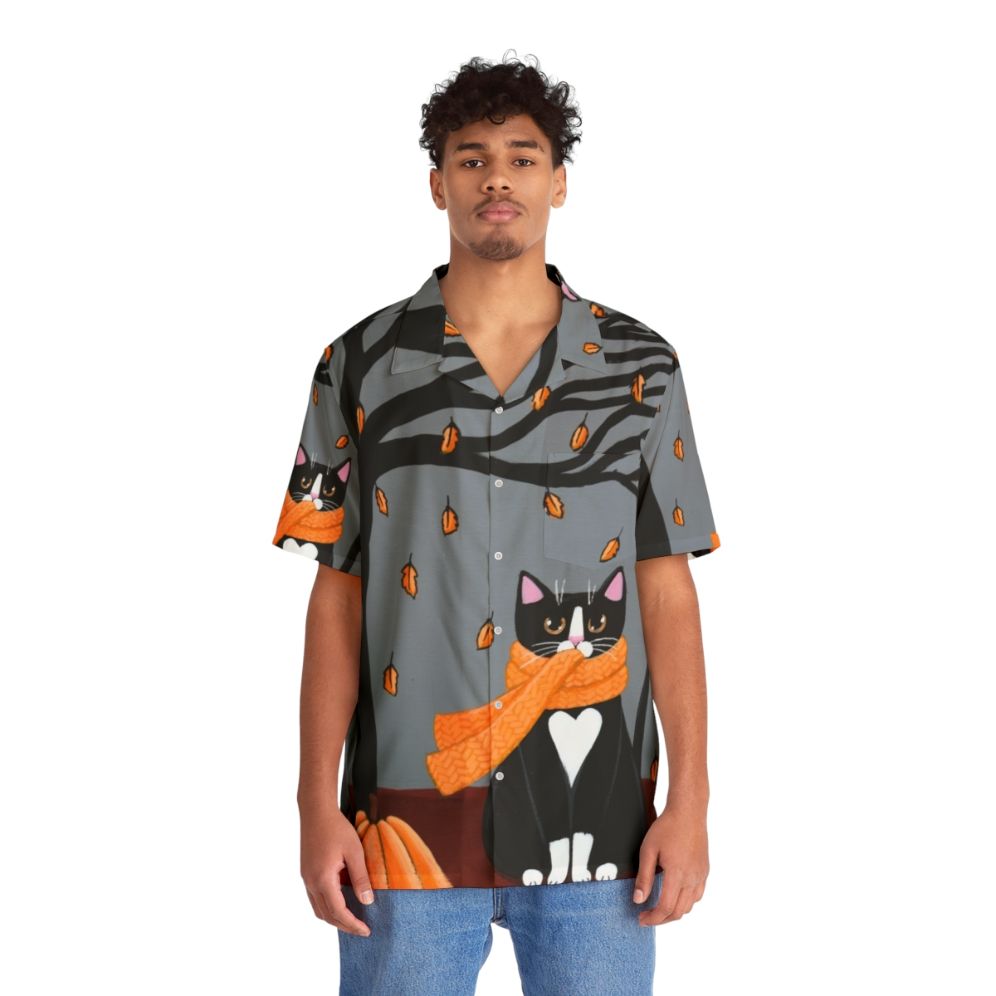 Autumn Tuxedo Cat Hawaiian Shirt - People Front