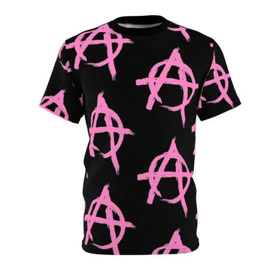 Vibrant pink anarchy-inspired t-shirt with stylish graphics for music fans