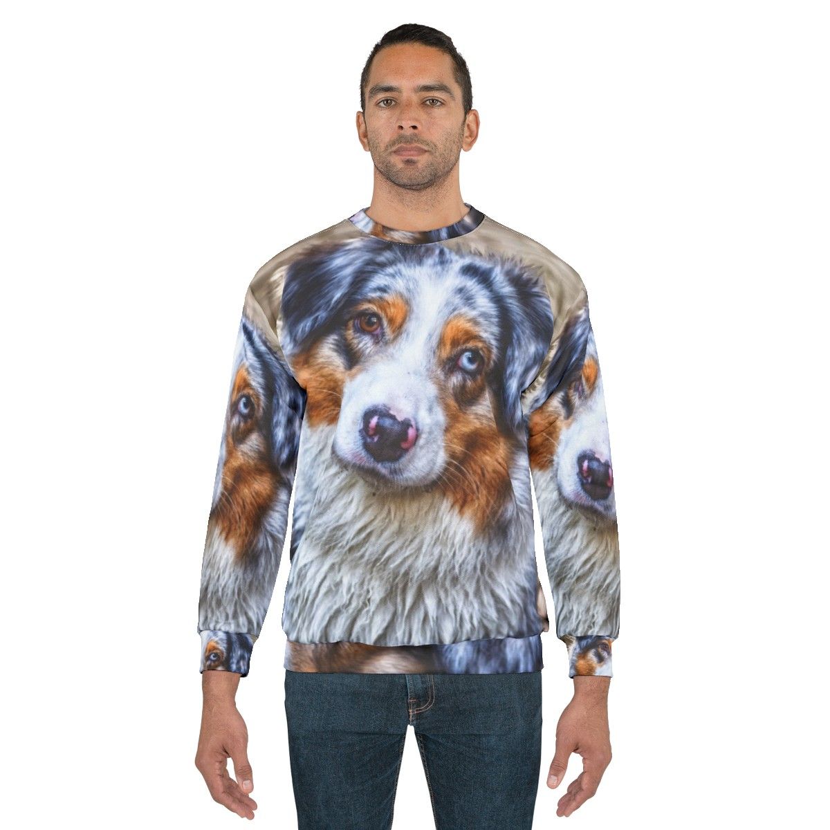 Australian Shepherd breed sweatshirt with blue merle and brown eye design - men