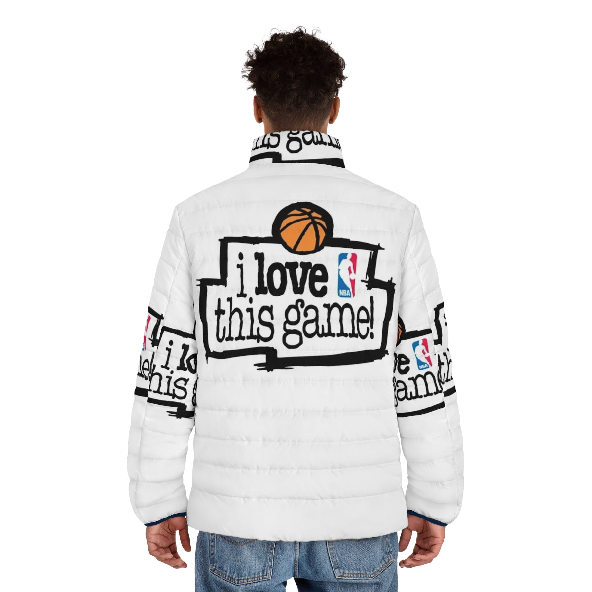 "I Love This Game" puffer jacket with sports fan graphic - men back