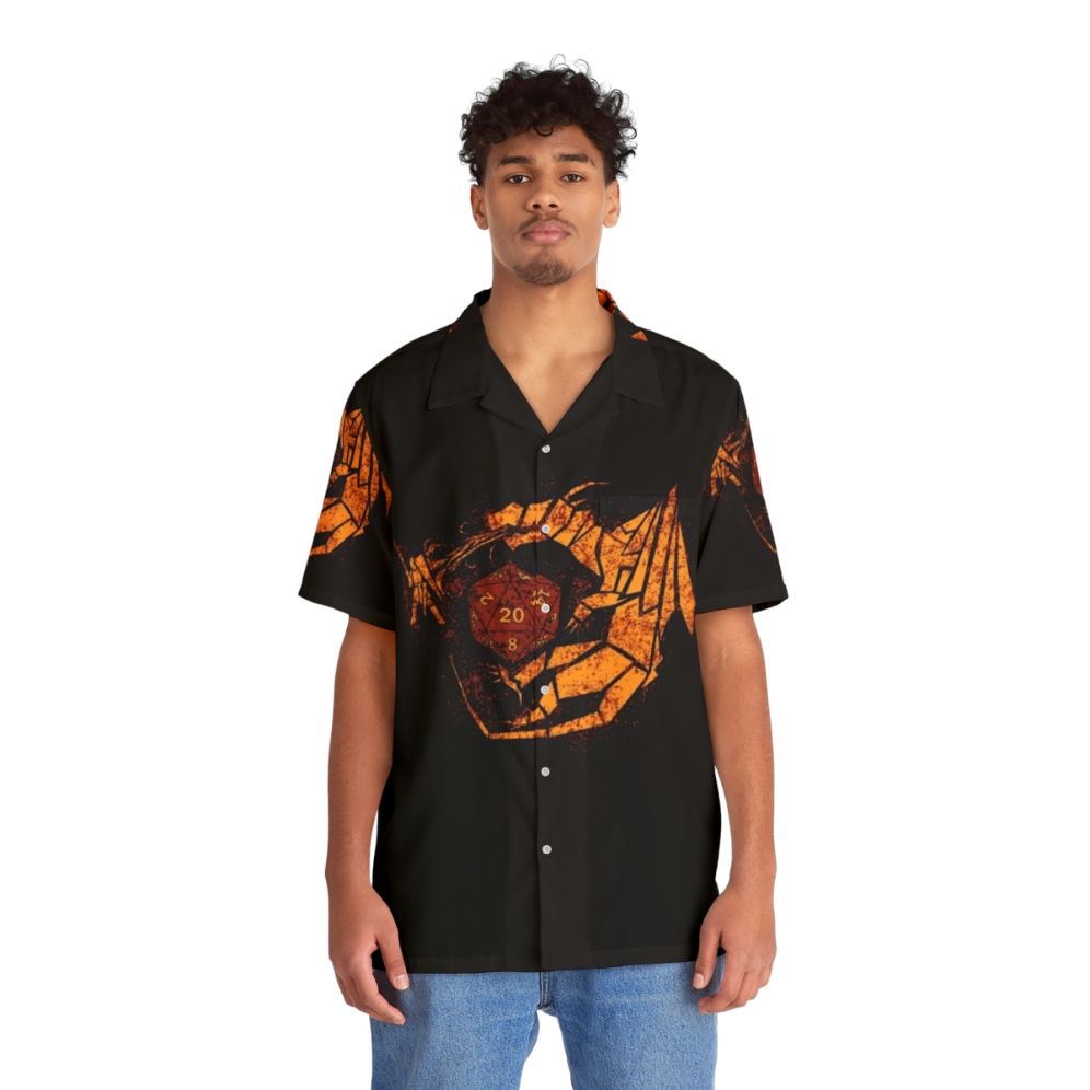 Battle Hawaiian Shirt with Dice, Dragon, and Knight Fantasy Design - People Front