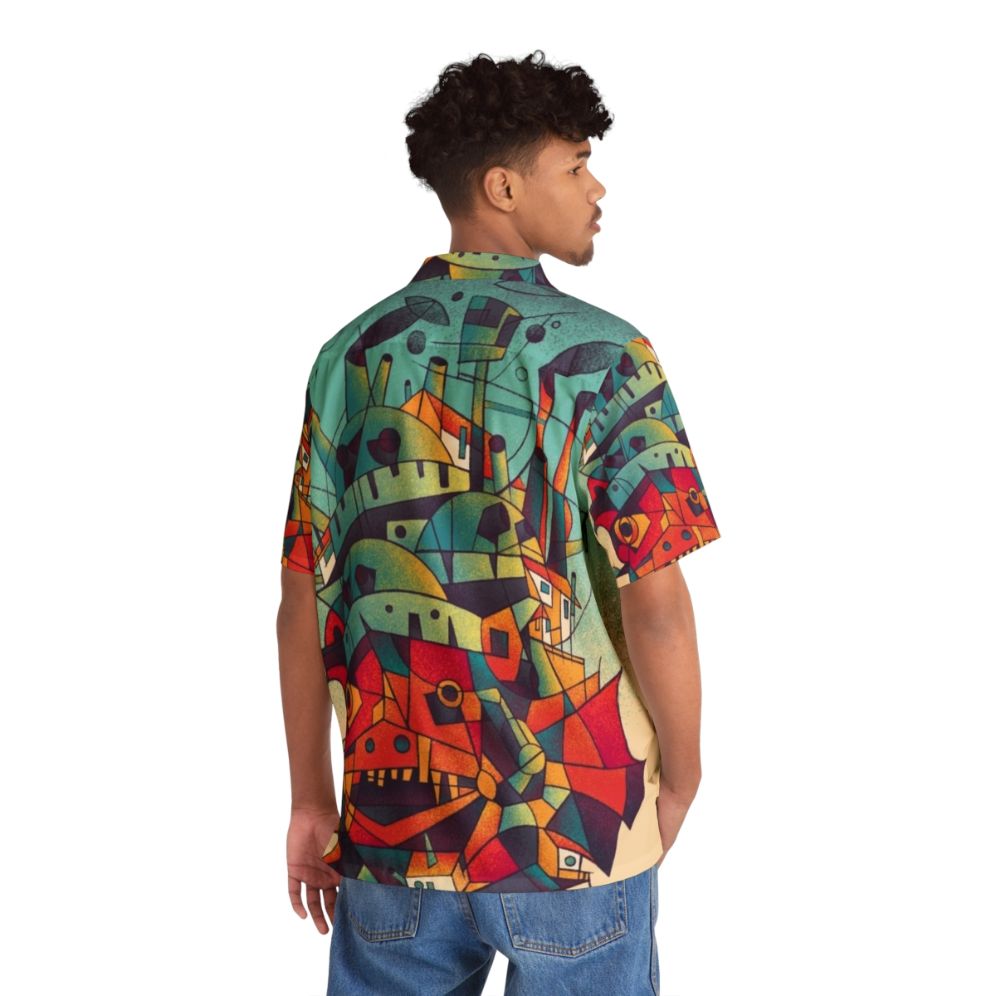 Moving Castle inspired Hawaiian shirt with cubist, futuristic design - People Back