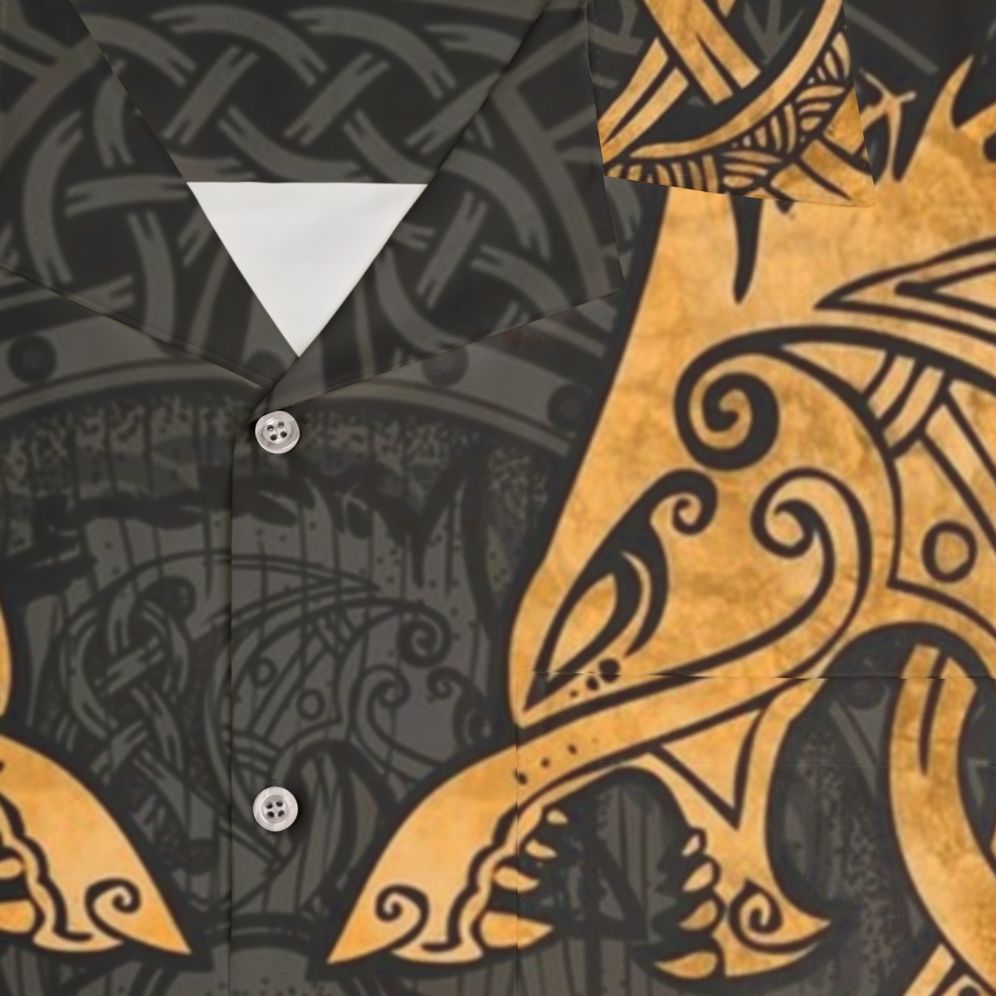 Fighting Fenrir Gold Norse Mythology Hawaiian Shirt - Detail