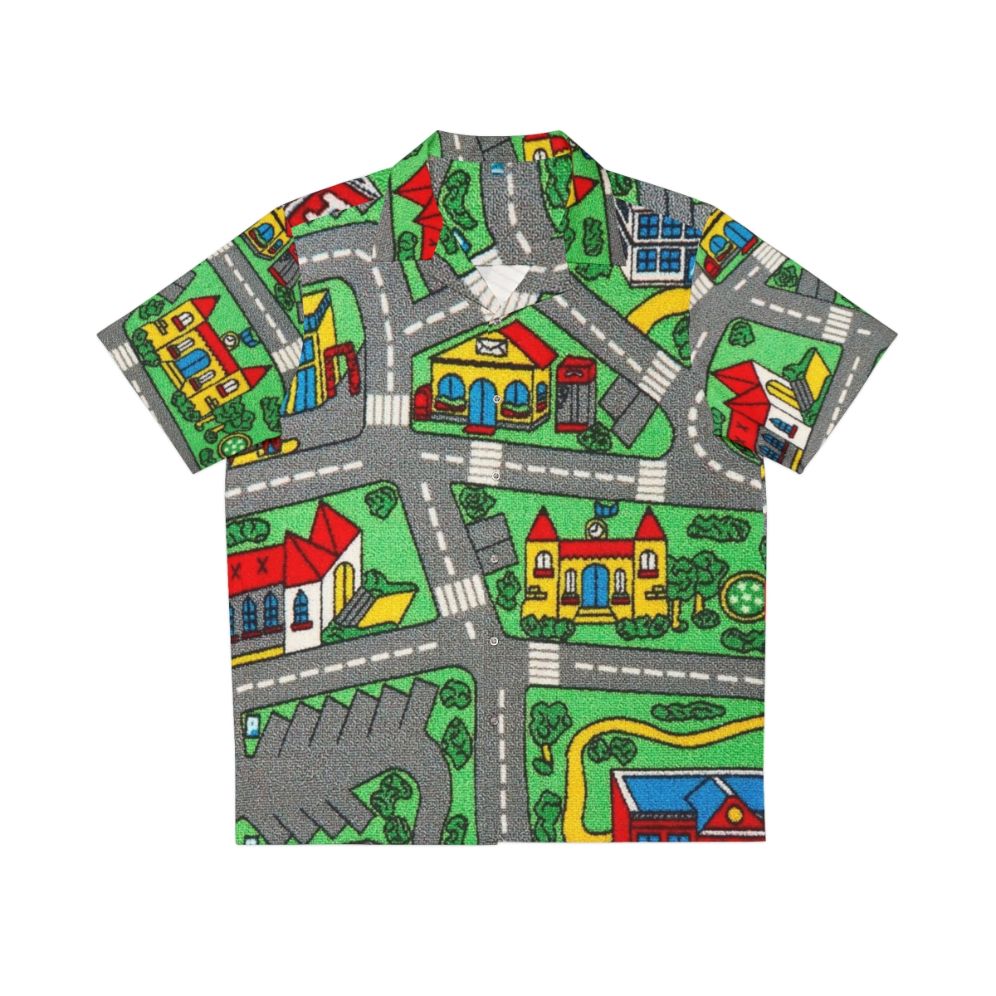 Children's Hawaiian Shirt with Awesome Car Race Track Playmat Design