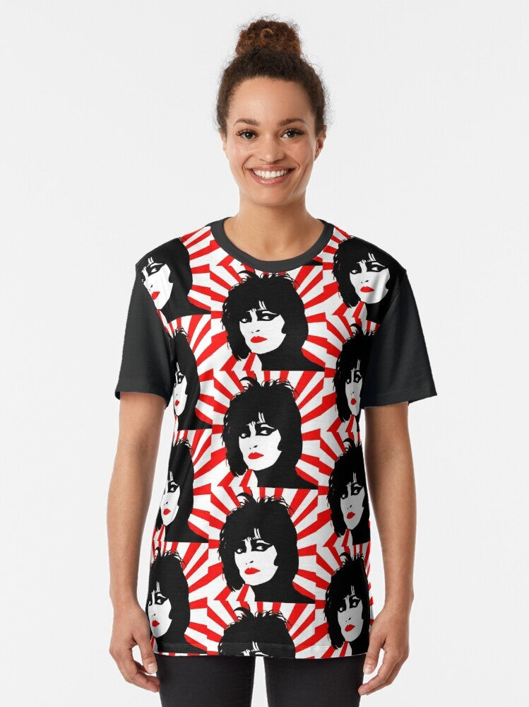 Retro Siouxsie and the Banshees band logo graphic on a t-shirt - Women