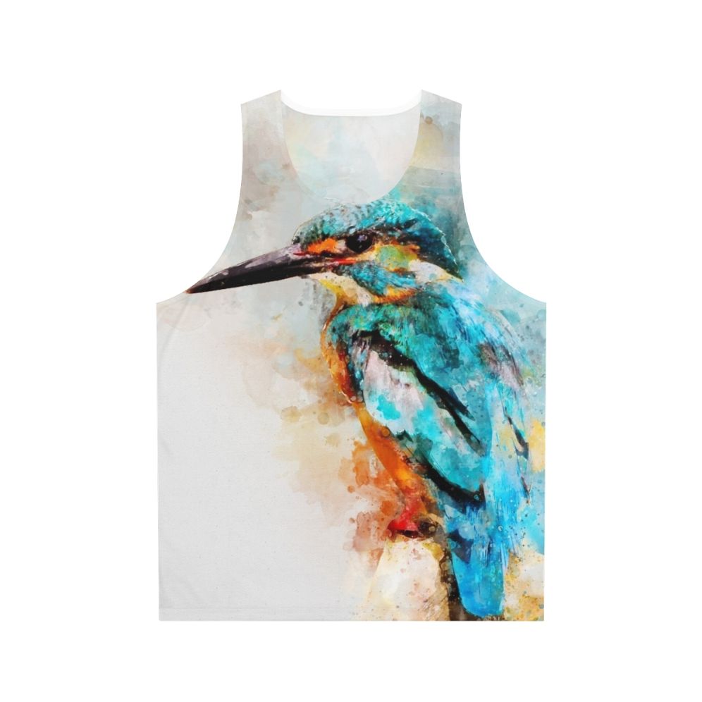 Unisex tank top with vibrant watercolor kingfisher design