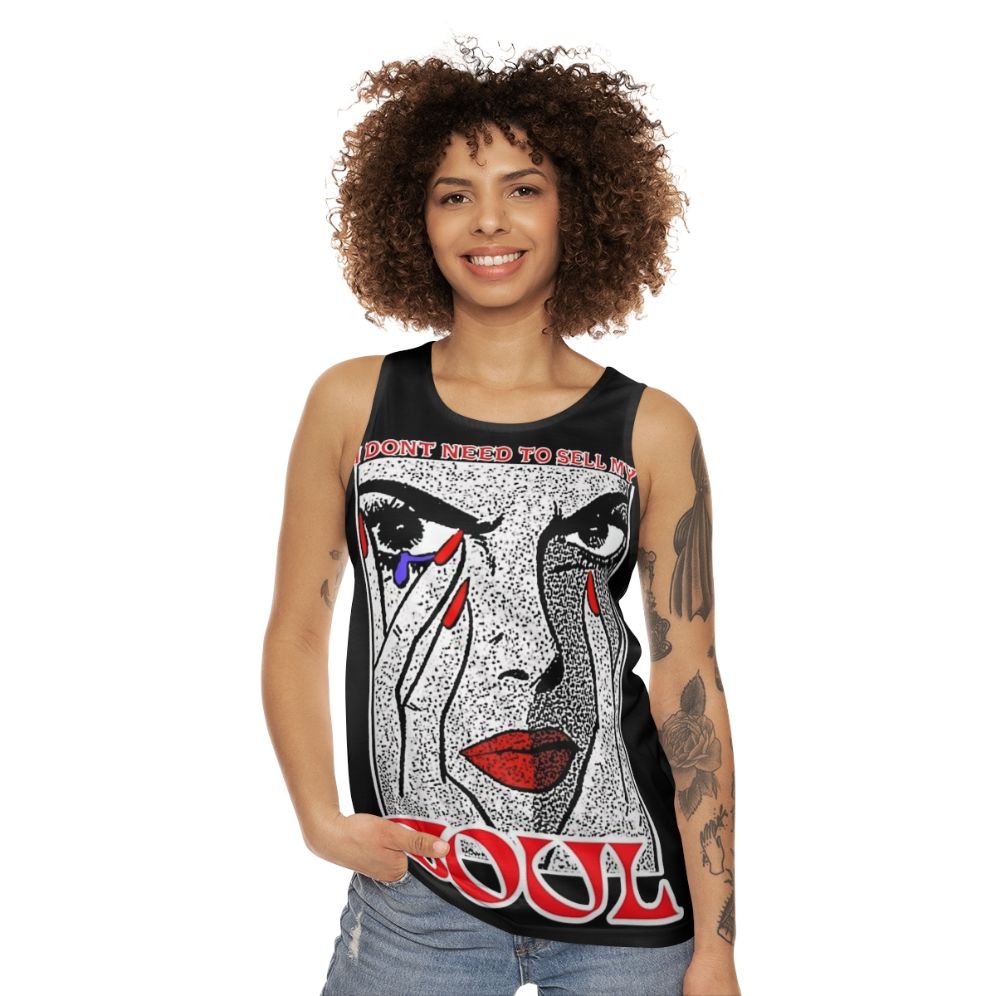 Unisex tank top with "I Don't Need to Sell My Soul" quote - women