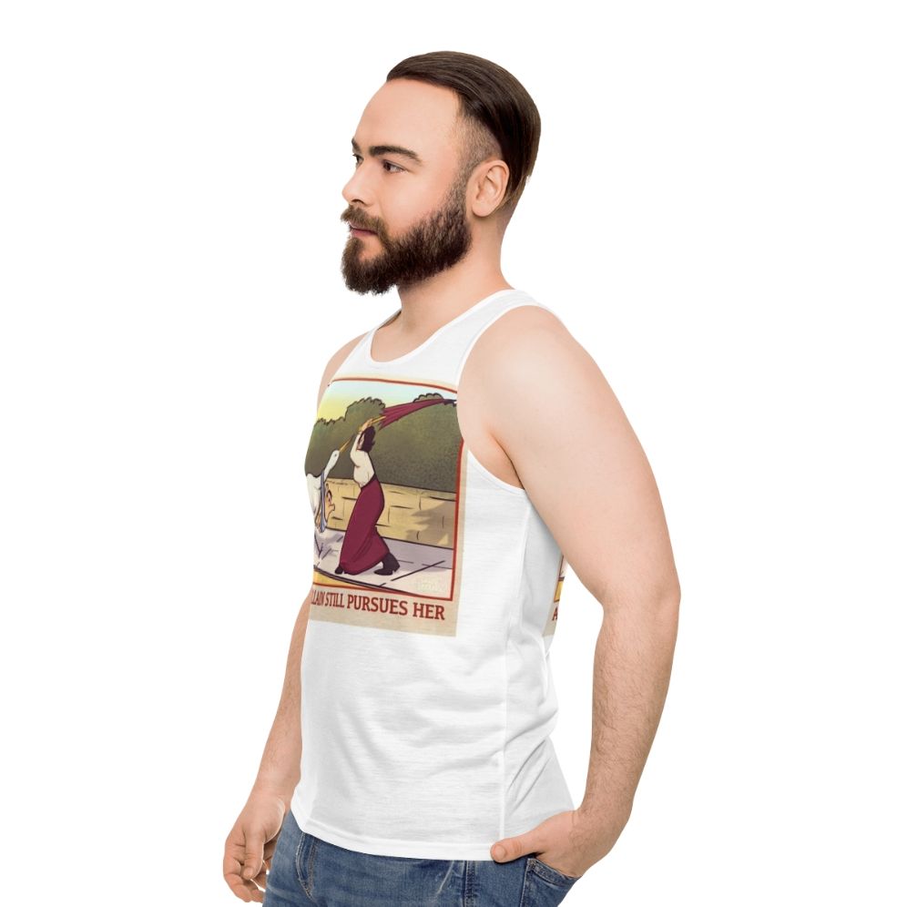 Anti-natalist feminist unisex tank top with parody design - men side