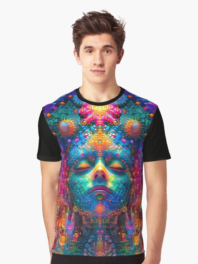 Psychedelic art graphic t-shirt with cosmic consciousness design - Men