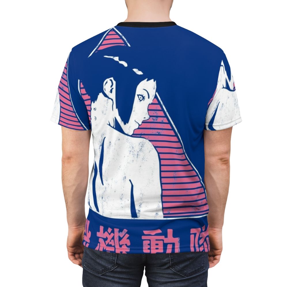 Retro-style anime t-shirt featuring a pink and white Ghost in the Shell-inspired design - men back