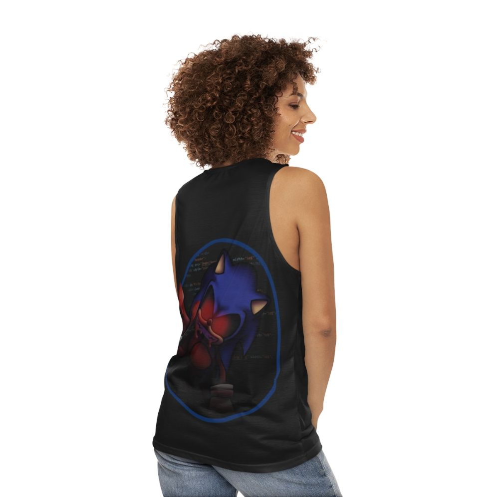 Spooky horror unisex tank top with video game character design - women back