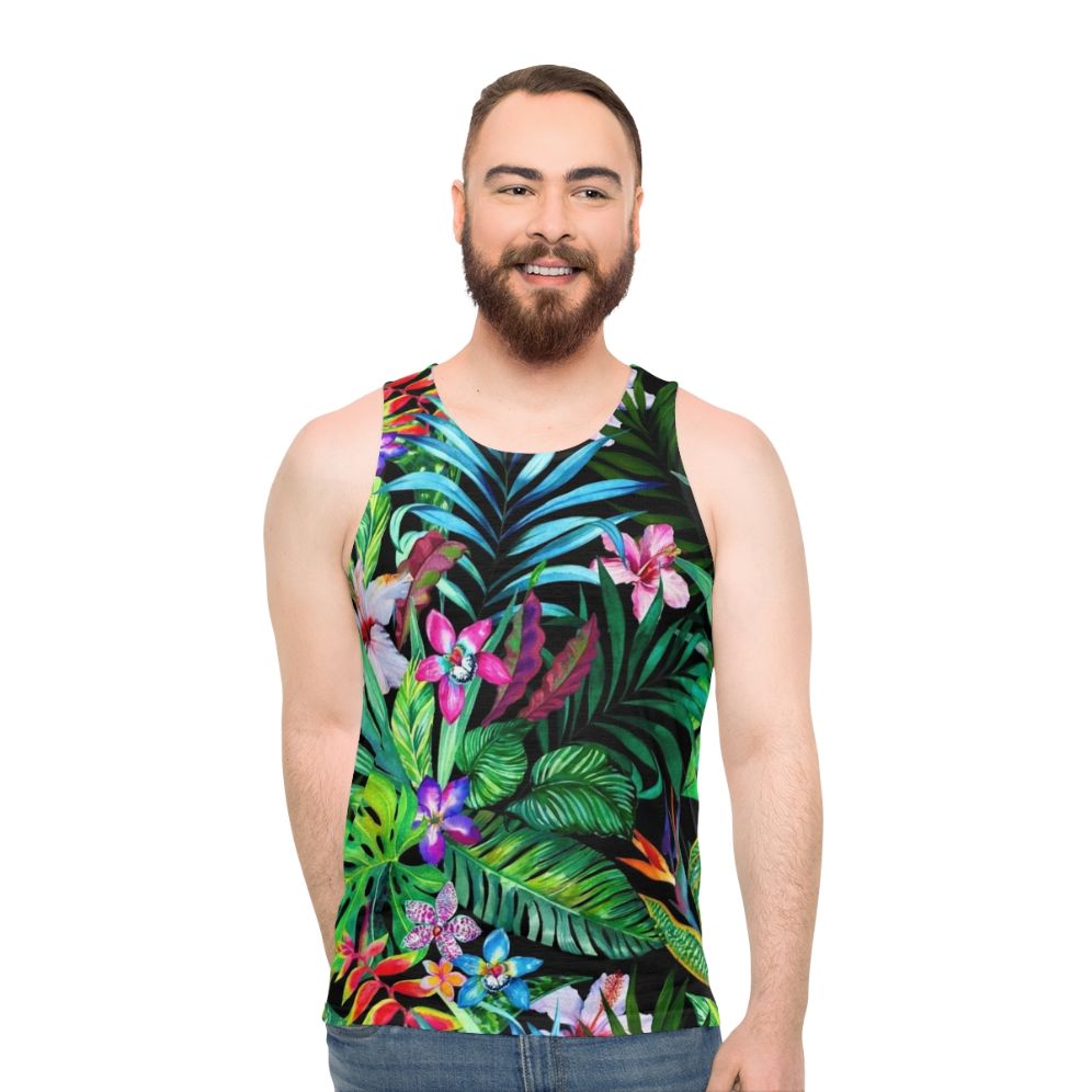 Tropical floral unisex tank top - men