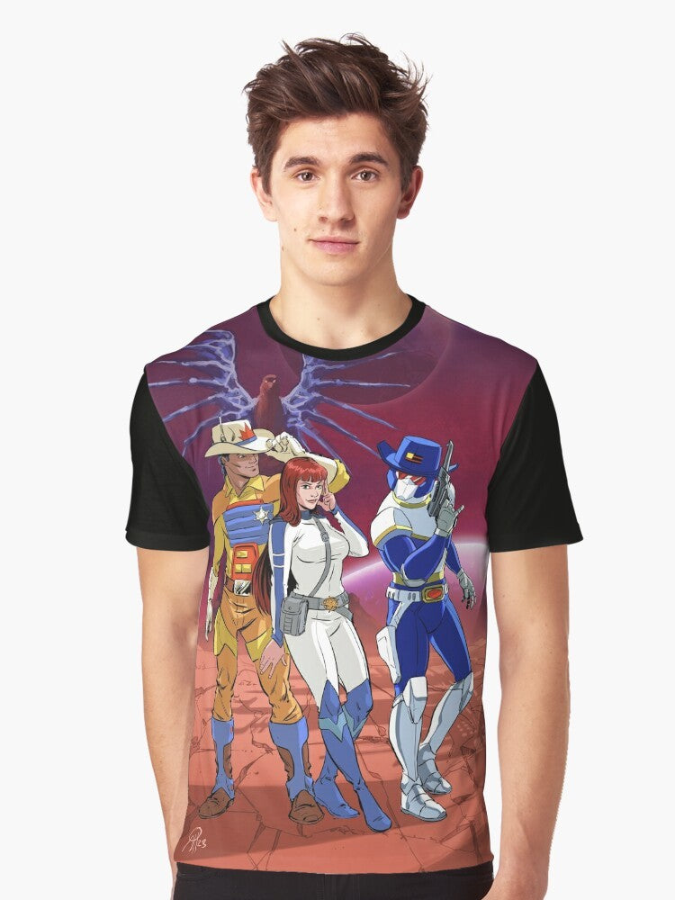 Sci-Fi Graphic T-Shirt featuring a trio of futuristic space-themed designs - Men