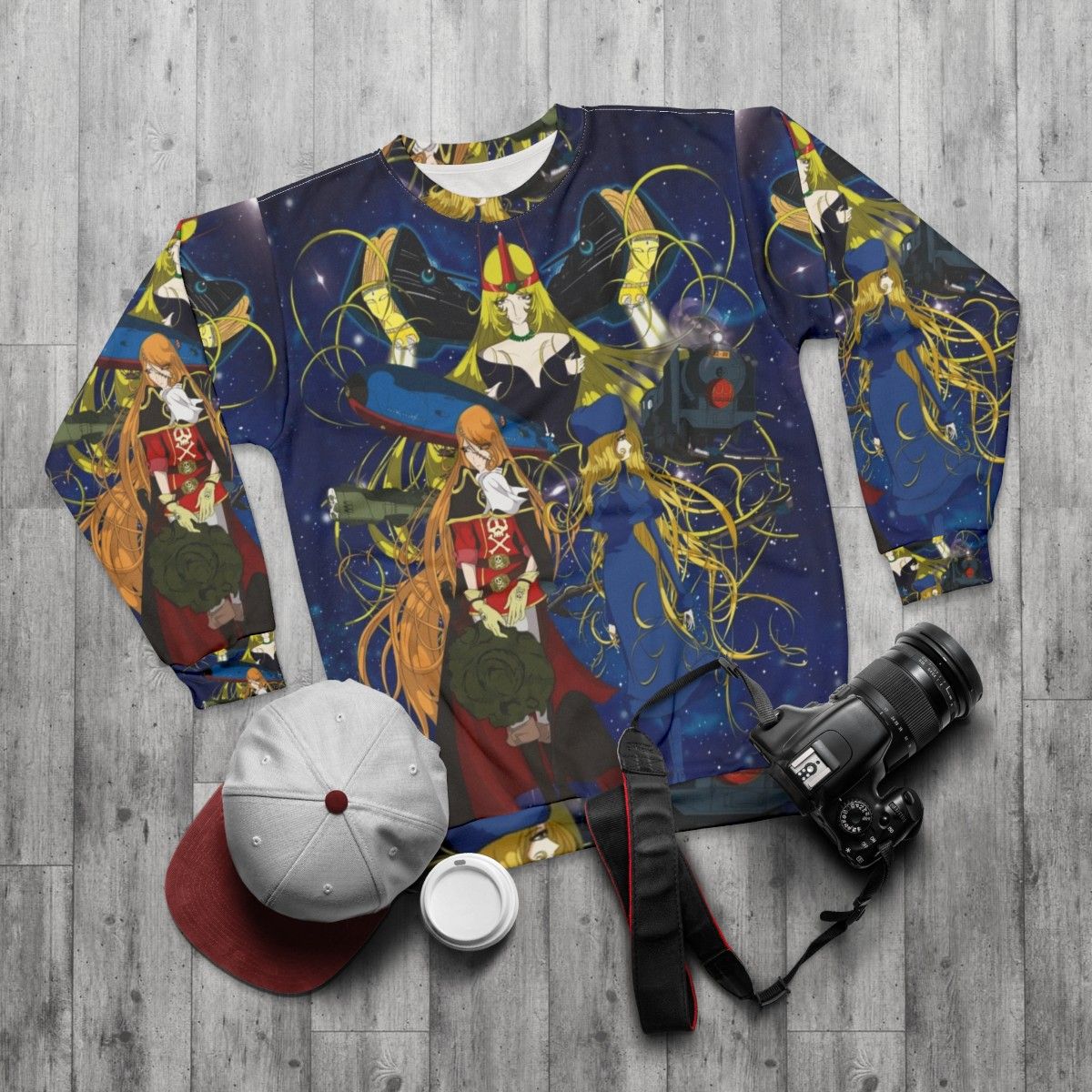 Captain Harlock and Emeraldas Sci-Fi Anime Sweatshirt - flat lay