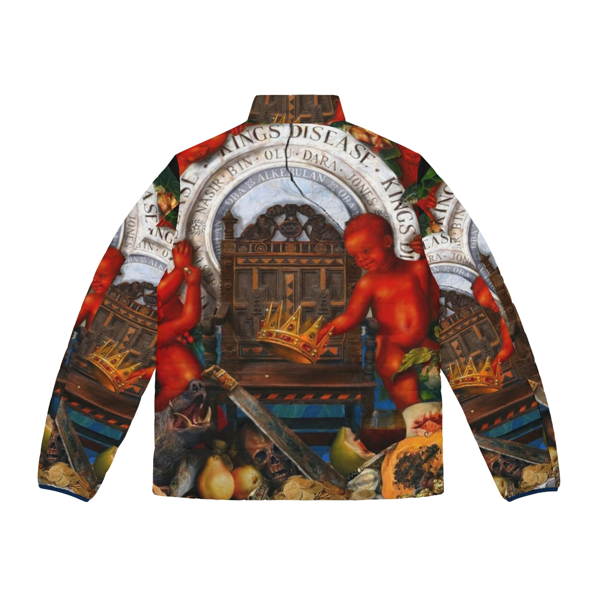 Kings Disease Nas Puffer Jacket featuring the iconic Nas logo and album artwork - Back