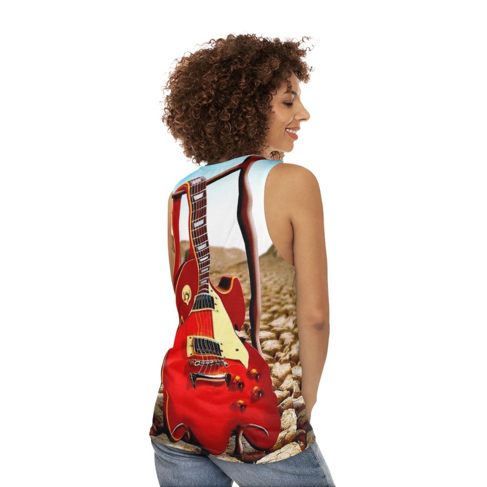 Melted guitar vintage abstract desert art unisex tank top - women back