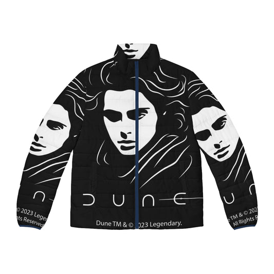 Paul Atreides Dune Puffer Jacket featuring the iconic Atreides family crest and desert-inspired design