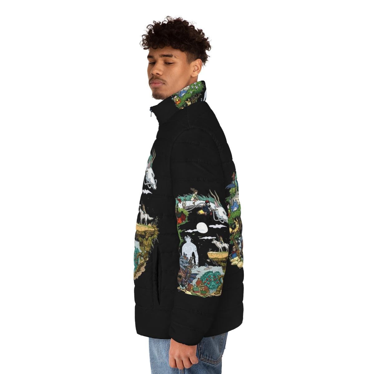 Asiom Puffer Jacket featuring Studio Ghibli inspired anime design - men side left