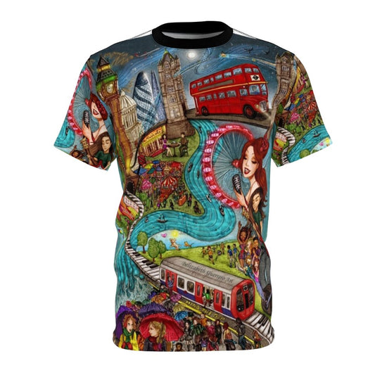 Customizable t-shirt featuring a bold urban design capturing the diverse sounds of London