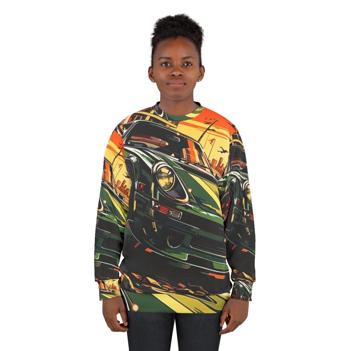 Beachside Cruise Sweatshirt with race car, motorsport, and drift design - women